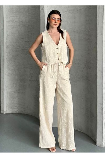 HandCo Embroidery Detailed Vest Trousers Summer Combination |   Special Design