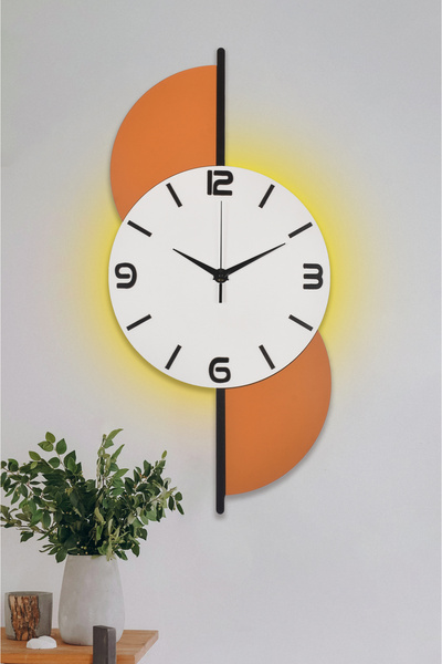 İnfigo Concept Dekoratif Ahşap Işıklı Beyaz Duvar Saati Büyük Boy 30x65 Cm Ledli Duvar Saati - Perla