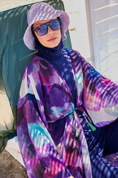 Marina Swimwear Purple Batik Patterned Kimono Kaftan - P2338