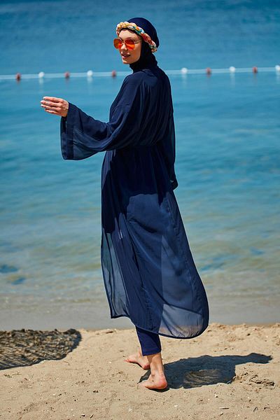 Marina Swimwear Plain Navy Blue Kimono Kaftan P2343