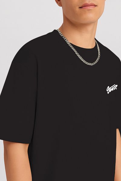 THE RULE Unisex Stwd Printed Oversize 100% Cotton Wide Cut Soft Textured Crew Neck Black T-Shirt