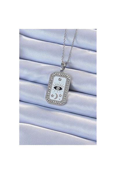 Skygo 316L Steel Chain Silver Color Enamel Zircon Stone Eye Figure Tarot Necklace - Tj-Bko9214