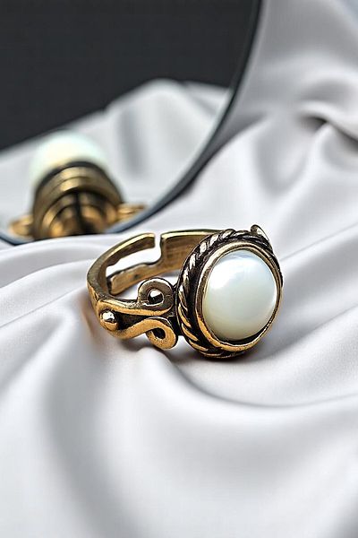 NBS Beautiful Naturel Stones Women's Copper Mother of Pearl Stone Ring Adjustable Trend (Gift, Birthday, Daily)