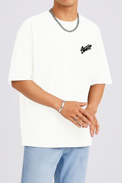 THE RULE Λευκό μπλουζάκι Unisex Stwd με στάμπα Oversize 100% βαμβακερό φαρδύ κομμένο με απαλή υφή με λαιμόκοψη