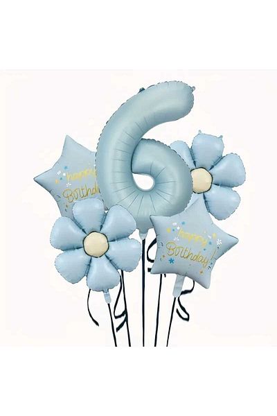 DÜVENCİ TİCARET Retro Blue Daisy Age Balloon Party Set Set of 5
