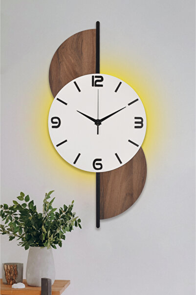 İnfigo Concept Dekoratif Ahşap Işıklı Beyaz Duvar Saati Büyük Boy 30x65 Cm Le...