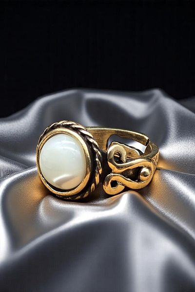 NBS Beautiful Naturel Stones Women's Copper Mother of Pearl Stone Ring Adjustable Trend (Gift, Birthday, Daily)