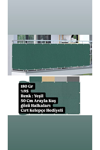 PERBRANDA 1 MT x 8 MT Balkon Demiri Korkuluk Filesi 180Gr Yeşil Renk Kuş gözlü