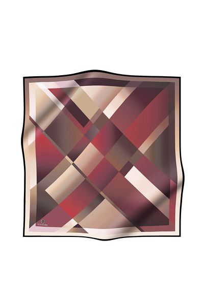 Vissona 100% Twill Silk Geometric Pattern Beige - Claret Red Χρώμα 90x90 Σχήμα ραπτικής κασκόλ: Ράψιμο στο χέρι