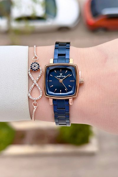 Daniel Klein Rose Navy Blue Color Adjustable Cord Women's Wristwatch and Bracelet