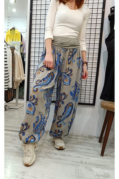 Butik Şans Shawl Pattern Elastic Waist Viscose Fabric Shalwar Trousers