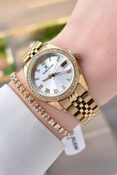 Daniel Klein Gold Renk 32,5 Mm Takvimli Kadın Kol Saati Ve Bileklik