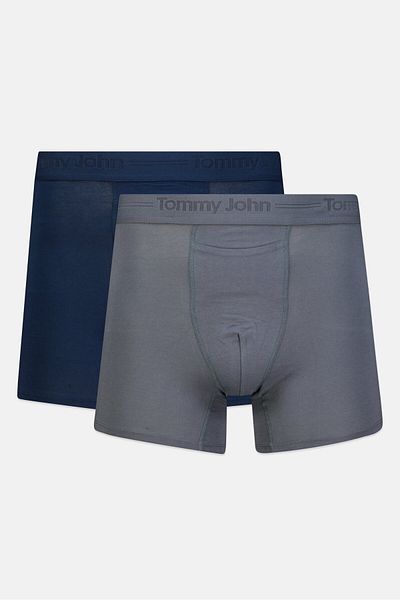 Tommy John Men 2 Pieces 9 Inseam Plain Boxer Briefs, Navy/grey