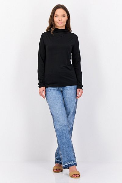 Esprit Women Funnel Neck Solid Long Sleeves Top, Black