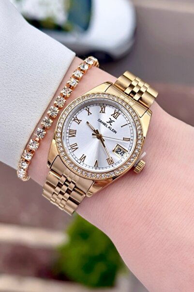 Daniel Klein Gold Color 2 Year Warranty 32.5mm Women's Wristwatch with Calendar