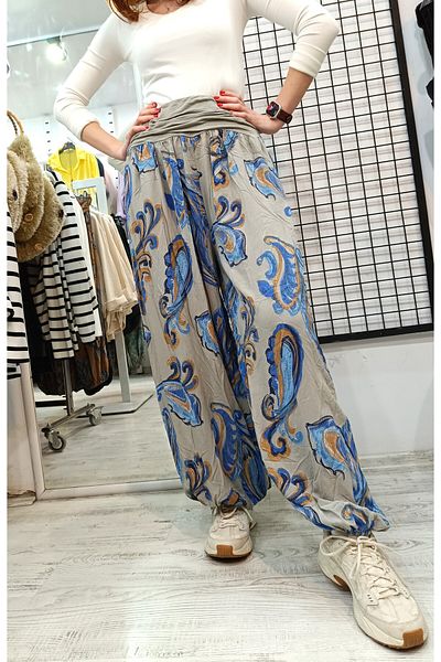 Butik Şans Shawl Pattern Elastic Waist Viscose Fabric Shalwar Trousers