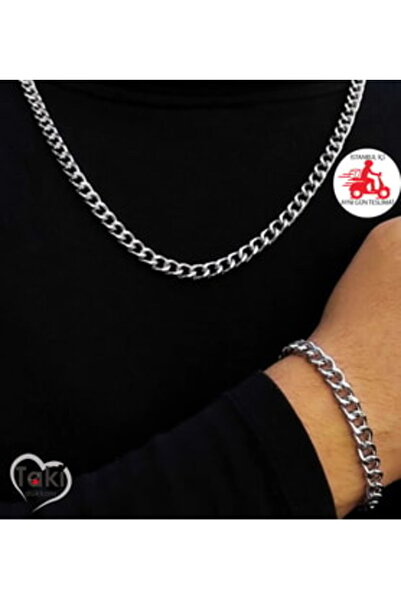 Çelik Gurmet Çelik Erkek Kolye ve Bileklik Seti Kalın 6 mm İstanbul Aynı Gün Teslimat H081S