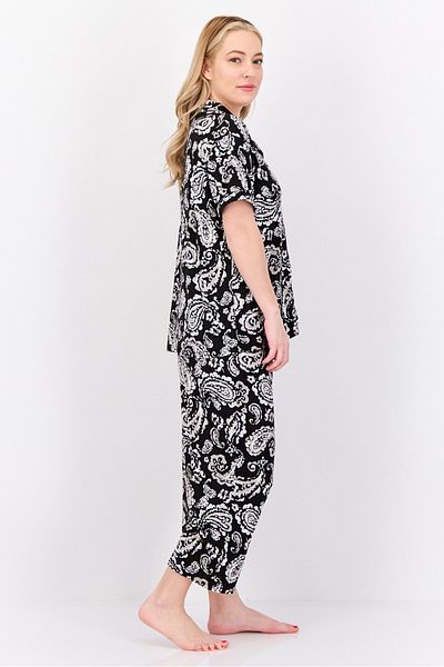 Ellen Tracy Women 2 Pieces Paisley Pajama Set, Black