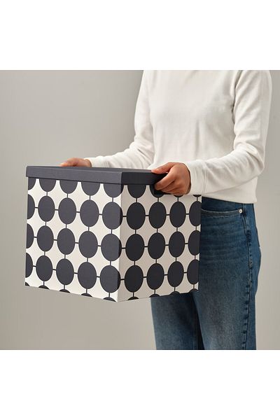 IKEA Tjena Black White Dot Pattern 32X35X32 Lid Decorative Storage Box Organizing Box