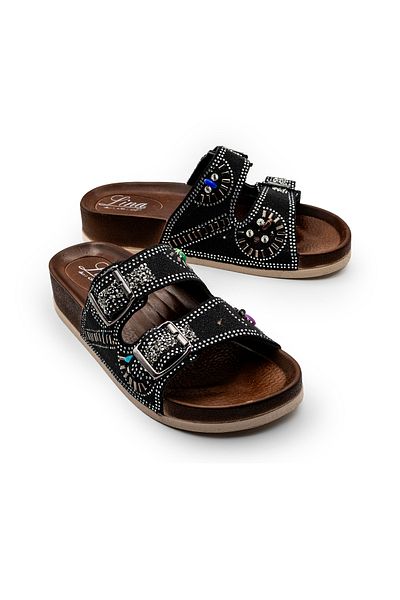 Armada Black New Season Colorful Stone Comfortable Use Women's Slippers