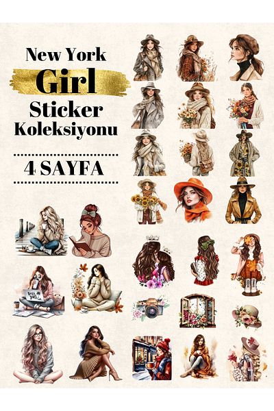 alışveriş kurdu New York Girl Sticker Set - Planner Agenda Tablet Phone Laptop Sticker Label