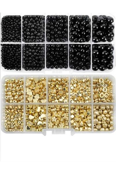 yiğit aksesuar Black Pearl Bead and Gold Intermediate Apparatus Boxed Jewelry Making Set
