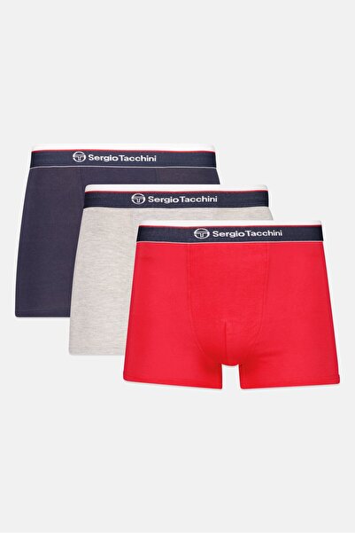 Sergio Tacchini بوكسر رجالي بشعار العلامة التجارية، 3 قطع، أزرق داكن/رمادي/أحمر