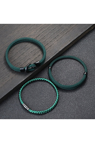 Choice مجموعة أساور رجالية جديدة من 3 قطع باللون الأخضر، سوار حبل أحمر محظوظ،...