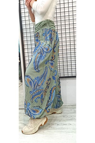 Butik Şans Shawl Pattern Elastic Waist Viscose Fabric Shalwar Trousers