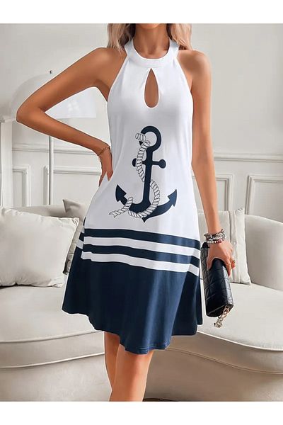 gelirr Women's suspender strap printed backless short supreme dress