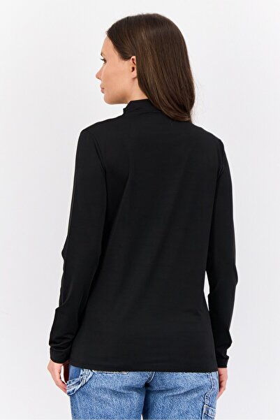 Esprit Women Funnel Neck Solid Long Sleeves Top, Black