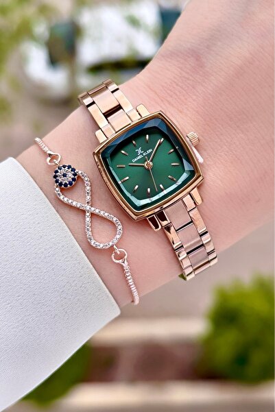 Daniel Klein Kadranı Yeşil Kordonu Rose Renk Ayarlanabilir Kordonlu Kadın Kol Saati Ve Bileklik