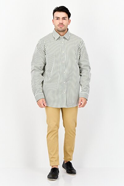 Esprit Men Regular Fit Yarn Dye Long Sleeve Casual Shirt, Olive