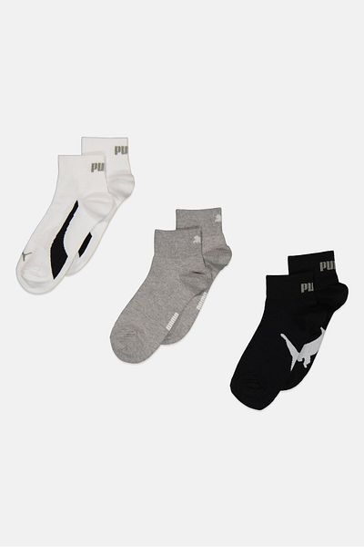 Puma Men 3 Pairs Brand Logo Ankle Socks, White/grey/black