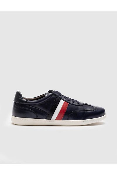 Cabani Genuine Leather Navy Blue Lace-Up Men's Sports Shoes