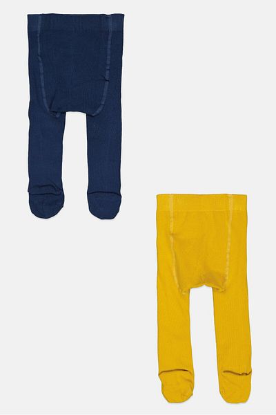 Cool Club Toddlers Girl 2 Pieces Solid Pull On Tights, Navy/Yellow