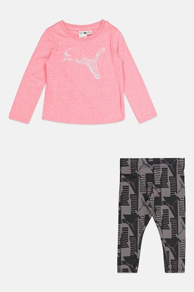 Puma Toddlers Girl 2 Pcs Sportswear Fit Top And Legging Set, Pink/grey