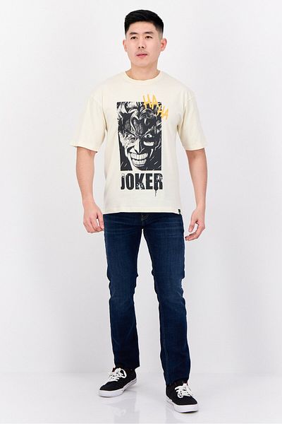 DC Men Crew Neck Short Sleeves Graphic Print T-Shirt, Cream