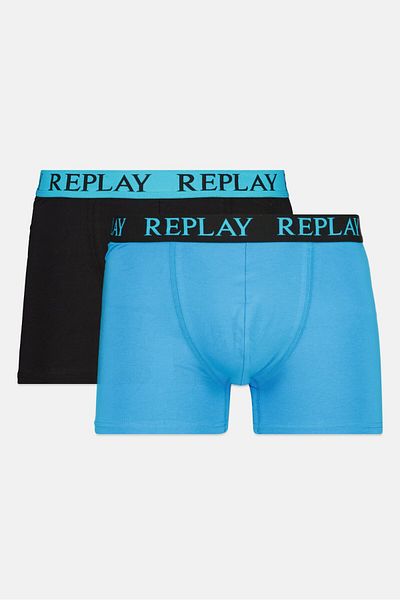 Replay Men 2 Pack Brand Logo Trunks, Blue/black