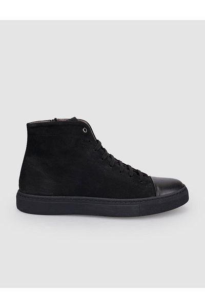 Cabani 100% Genuine Leather Black Nubuck Lace up Zippered Men's Casual Boots
