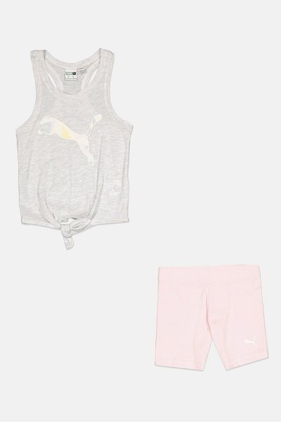 Puma Toddlers Girl 2 Piece Graphic Print Tank Top And Short, Grey/pink