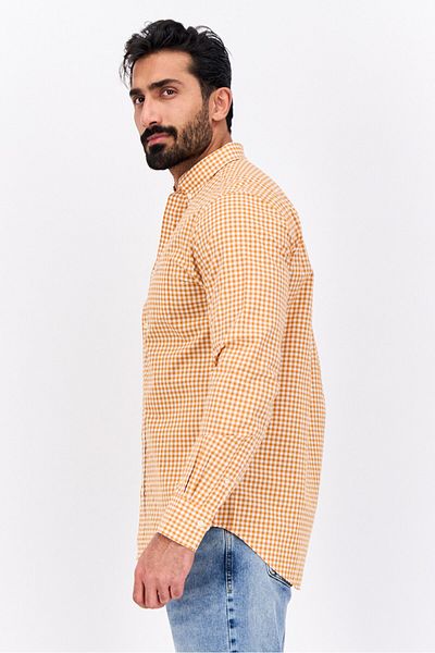 Gant Men Regular Fit Checkered Long Sleeves Dress Shirt, Rusty Orange Combo