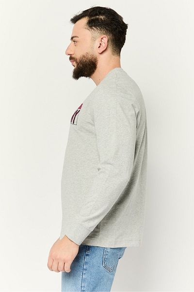 Esprit Men Round Neck Long Sleeves Graphic Print T-shirts, Grey