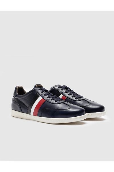 Cabani Genuine Leather Navy Blue Lace-Up Men's Sports Shoes