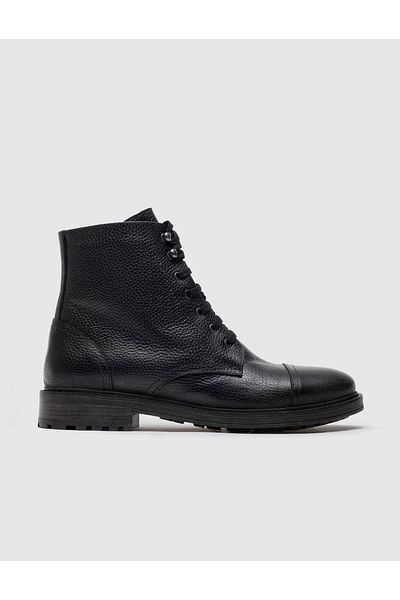 Cabani Genuine Leather Men's Black Lace-up Zippered Casual Boots