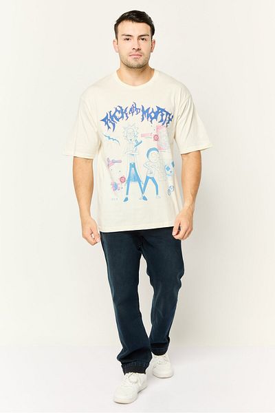 RICK AND MORTY Men Crew Neck Short Sleeves Graphic Print T-shirt, Off White