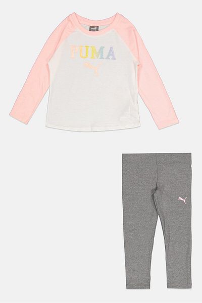 Puma Toddlers Girl 2pcs Long Sleeve Top And Leggings Set, White/grey