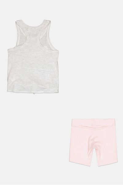 Puma Toddlers Girl 2 Piece Graphic Print Tank Top And Short, Grey/pink