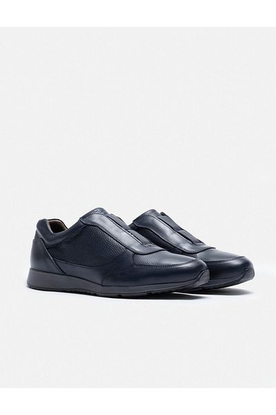 Cabani Navy Blue Genuine Leather Men's Sports Shoes
