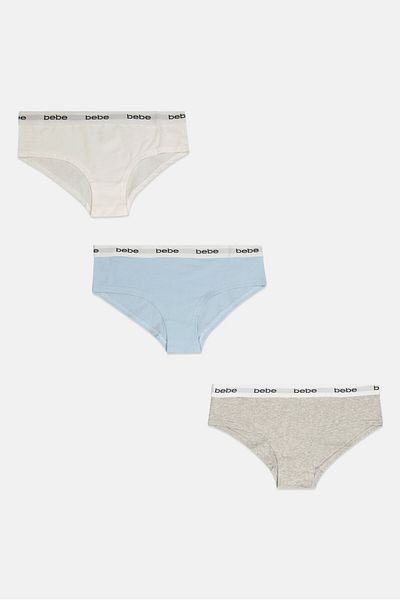 Bebe Women 3 Pack Brand Logo Panties, Grey